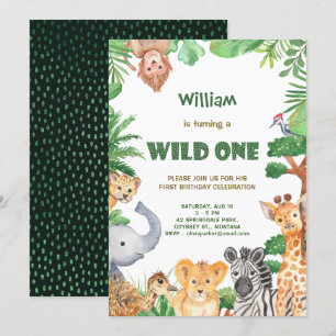 Wild One Jungle Safari First Birthday Invitation