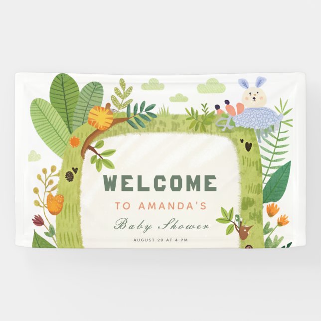 Wild One Jungle Safari Green Baby Boy Baby Shower Banner (Horizontal)