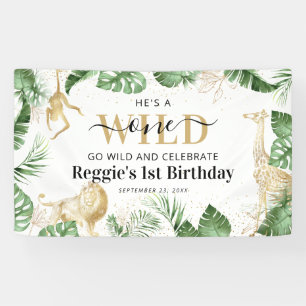 Wild One Jungle Safari Green & Gold 1st Birthday Banner