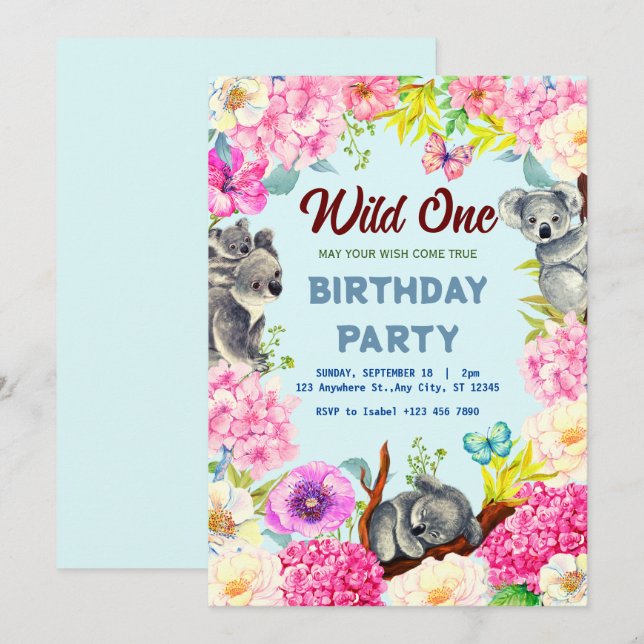Wild One Jungle Safari Kids Birthday Party Gifts Invitation (Front/Back)