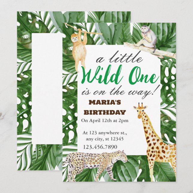 Wild One Jungle Safari Kids Birthday Party Gifts Invitation (Front/Back)
