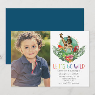 Wild One Jungle Safari Modern Photo Birthday Party Invitation