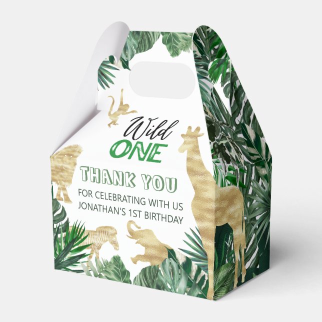 Wild One Jungle Safari Themed 1st Birthday Party Favour Box (Front Side)
