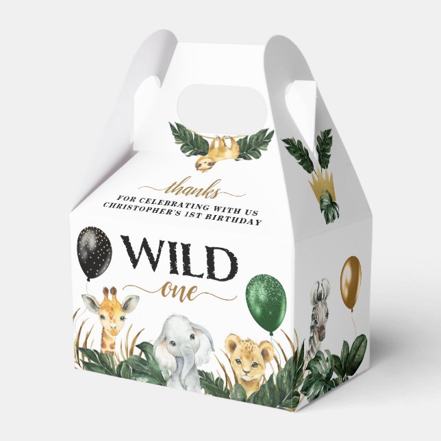 Wild One Jungle Safari Themed 1st Birthday Party Favour Box (Front Side)