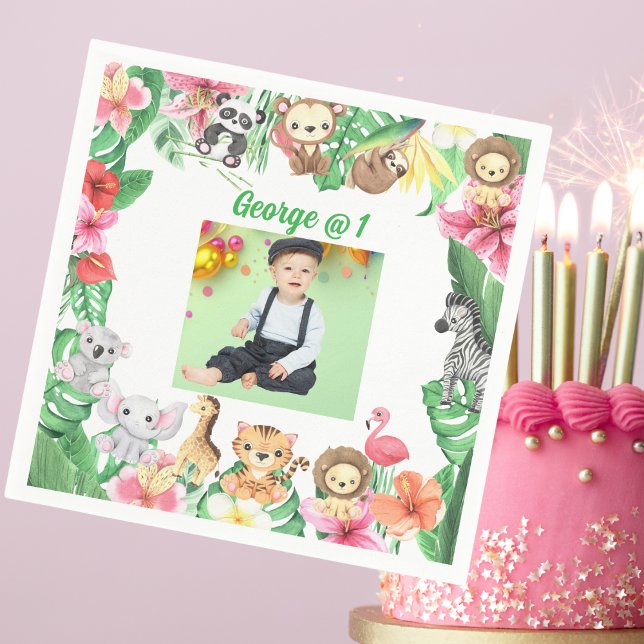 Wild One Jungle Safari Themed 1st Birthday Party Napkin (Creator Uploaded)