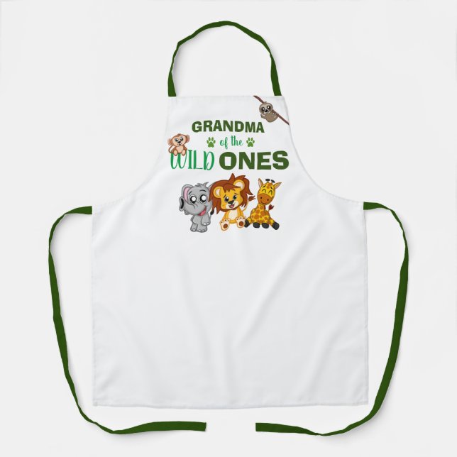 Wild One Jungle Safari Zoo Animal Twins Grandma Apron (Front)