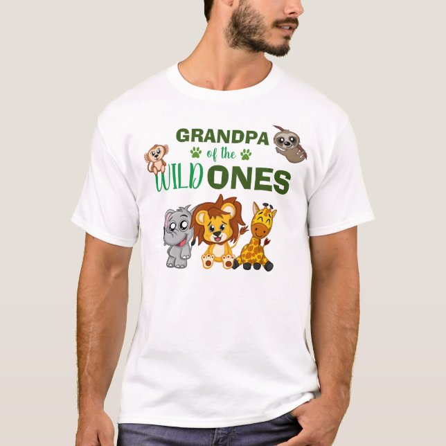 Wild One Jungle Safari Zoo Animal Twins Grandpa T-Shirt (Front)