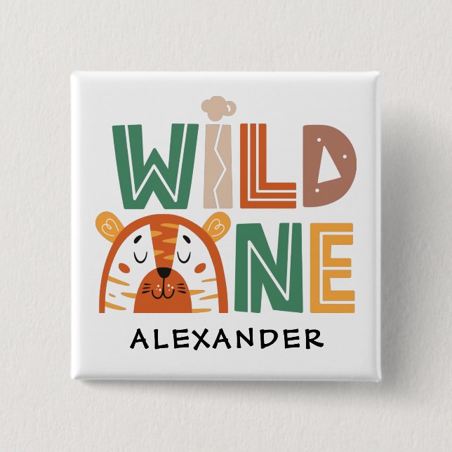 Wild One Jungle Theme 1st Birthday 15 Cm Square Badge (Front)