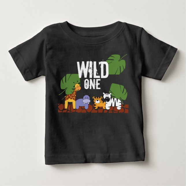 WILD ONE Jungle theme 1st Birthday Green Baby T-Shirt (Front)