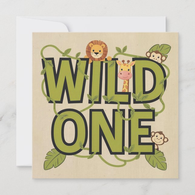 Wild One Jungle Theme Birthday Design Card (Front)