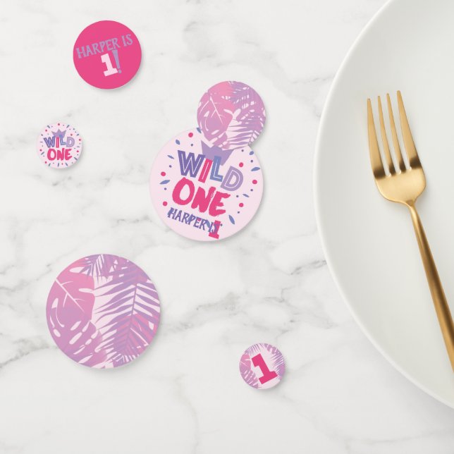 Wild One Jungle Theme Girl First Birthday Confetti (Group)