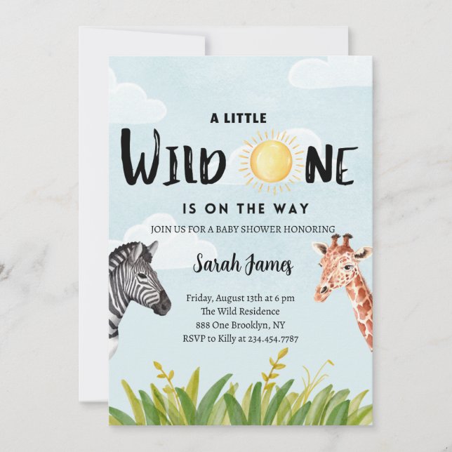 Wild One Jungle Themed Baby shower invitation card (Front)