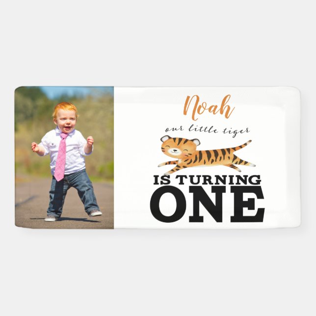 Wild One Jungle Tiger 1st Birthday Photo Banner (Horizontal)