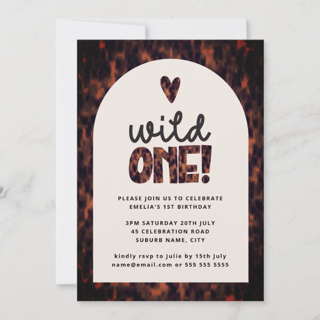 Wild One Jungle Tortoiseshell Safari 1st Birthday Invitation (Front)