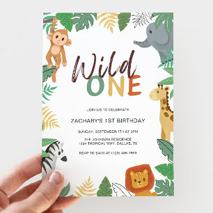 Wild One Kids Safari 1st Birthday Party Invitation