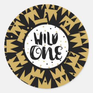 Wild One King of Things Crown 1st Birthday Party Classic Round Sticker