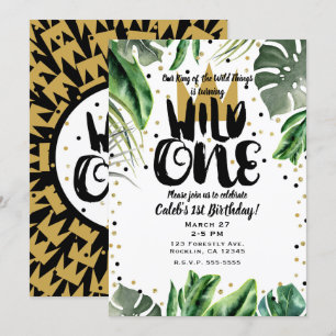 Wild One King of Things Crown 1st Birthday Party Invitation