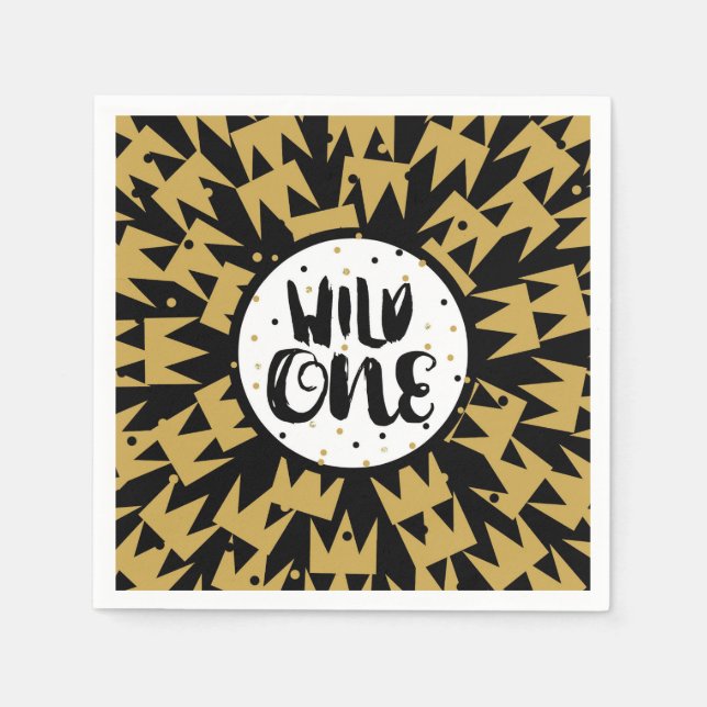 Wild One King of Things Crown 1st Birthday Party Napkin (Front)