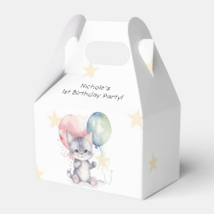 Wild One Kitten Balloons 1st Birthday Party Favour Box