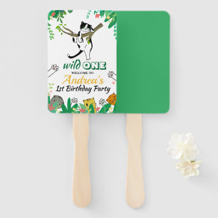 Wild One Kitty Cat Kitten 1st Birthday Hand Fan