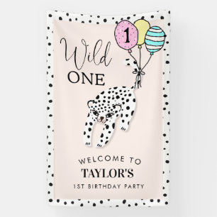 Wild One Leopard Balloon 1st Birthday Welcome Banner