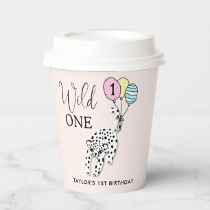 Wild One   Leopard Balloon Girl 1st Birthday Paper Cups