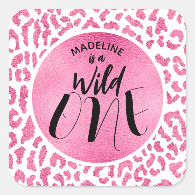 Wild One Leopard Jungle Safari 1st Birthday Square Sticker (Front)