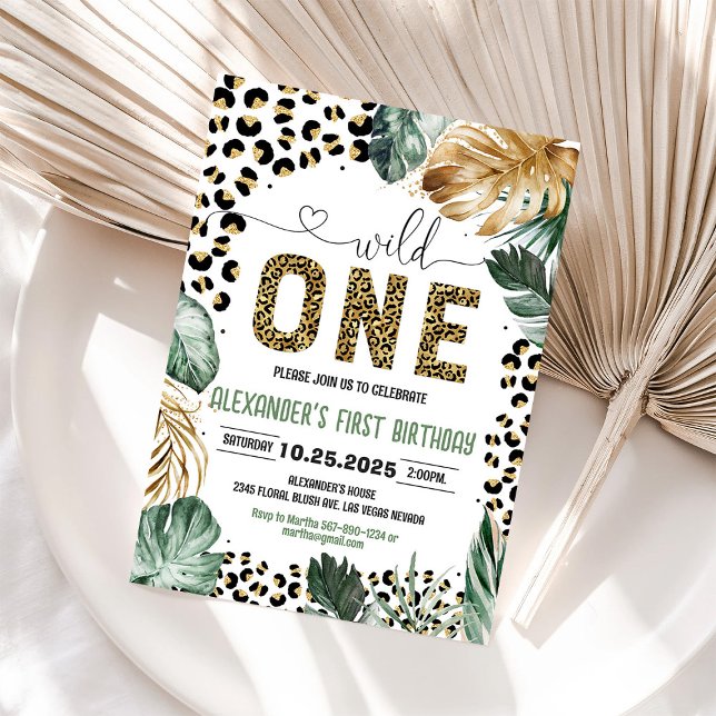Wild One Leopard Print Jungle Birthday Invitation (Creator Uploaded)