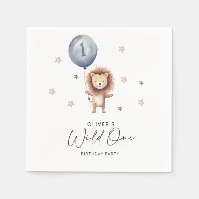 Wild One Lion  1st Birthday  Napkin (Front)