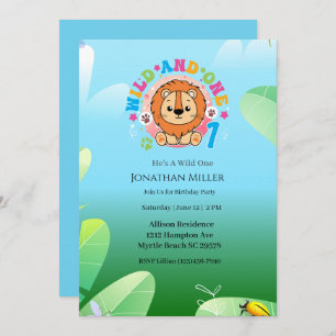 Wild One Lion 1st  Birthday Party  Invitation