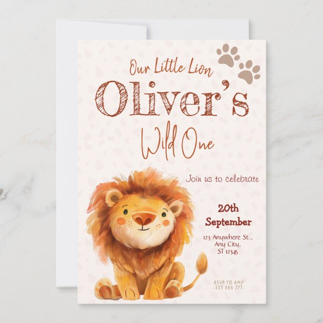 Wild One Lion 1st Birthday Party Invitation (Front)