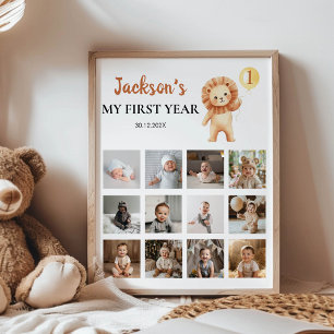 Wild One Lion Balloon First Year Photo Milestone Poster