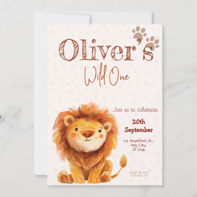 Wild one lion birthday Invitation (Front)