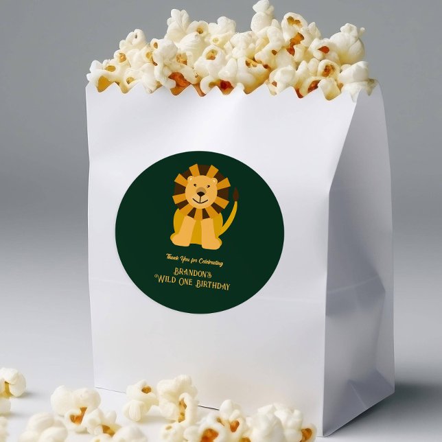 Wild One Lion Birthday Party Jungle Safari Favour Classic Round Sticker (Creator Uploaded)