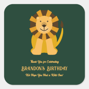 Wild One Lion Birthday Party Jungle Safari Favour Square Sticker