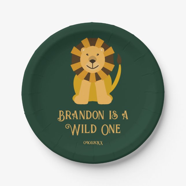 Wild One Lion Birthday Party Jungle Safari Paper Plate (Front)