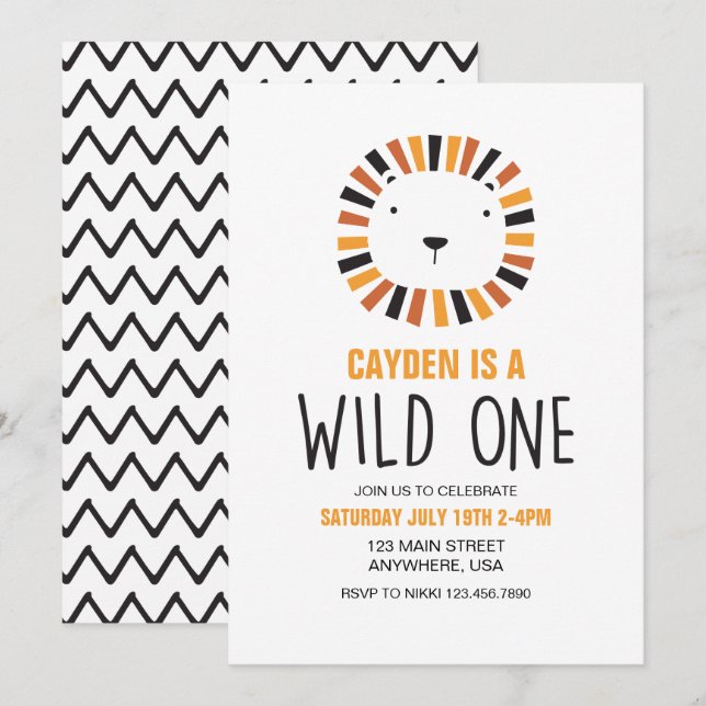 Wild One Lion First Birthday Invitation (Front/Back)