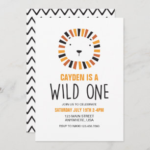 Wild One Lion First Birthday Invitation