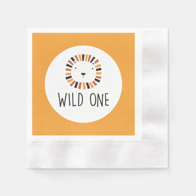 Wild one Lion first birthday Napkin (Front)