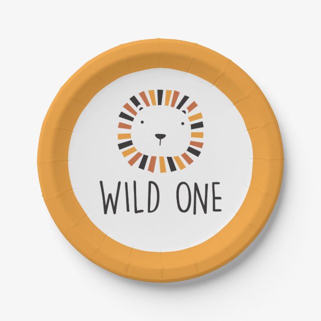 Wild one Lion first birthday Paper Plates (Front)