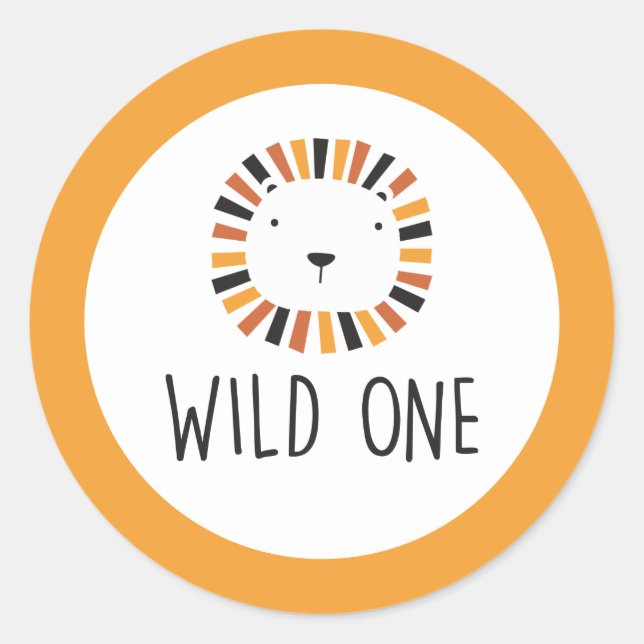 Wild one Lion first birthday Paper Plates Classic Round Sticker (Front)