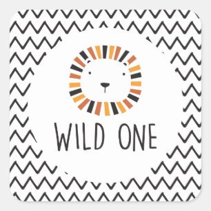 Wild one Lion first birthday Square Sticker
