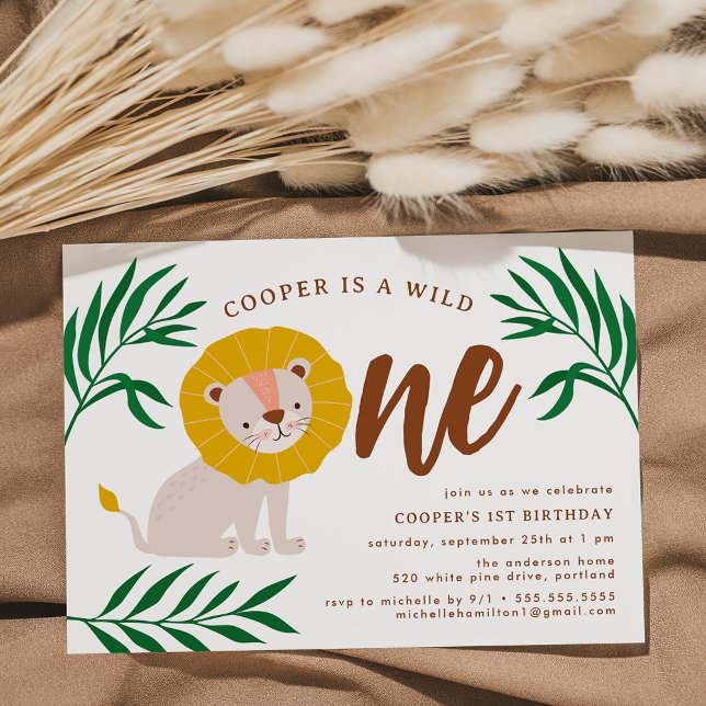 Wild One Lion Jungle Safari 1st Birthday Invitation (Creator Uploaded)