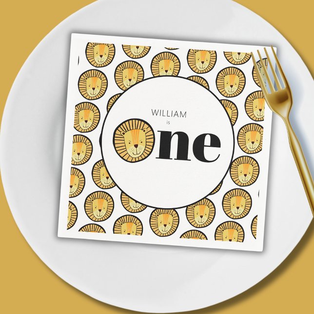 Wild One Lion Safari theme first birthday Napkin (Wild One Lion First Birthday Paper Napkins)