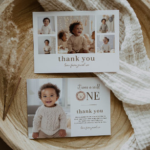 Wild One Lion Thank You Card with Photos on Back