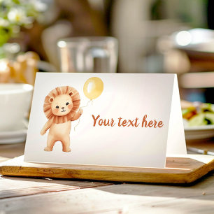 Wild One Lion Yellow Balloon Birthday Food Tent Place Card