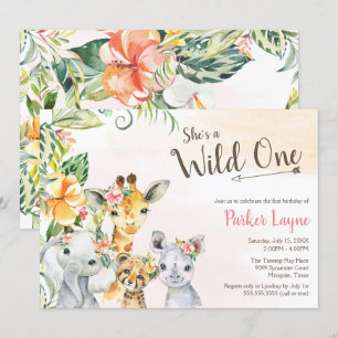 Wild One Lovely Safari Friends First Birthday Invitation
