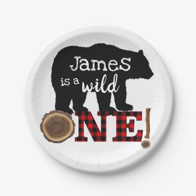 Wild One Lumberjack Bear Party Plates Birthday (Front)