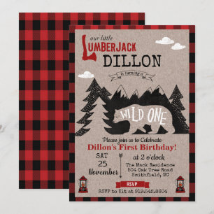 Wild One Lumberjack First 1st Birthday Invitation