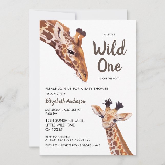 Wild One Mama and Baby Giraffe Baby Shower Invitation (Front)